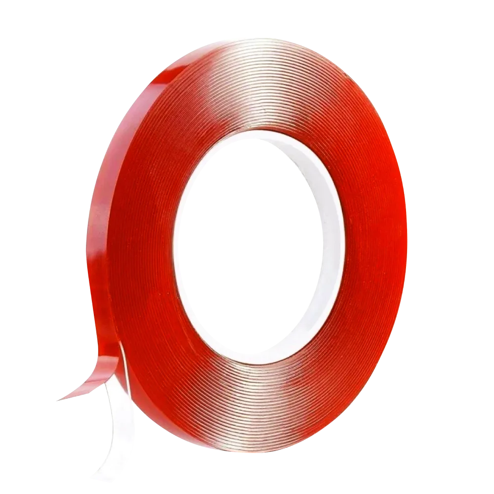 Transparent acrylic VHB tape roll with adhesive side visible